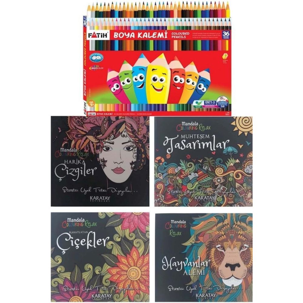 Mandala Boyama Kitabi Seti 4 Adet 36 Renk Kuru Boya Karatay Yayinlari Fiyatlari