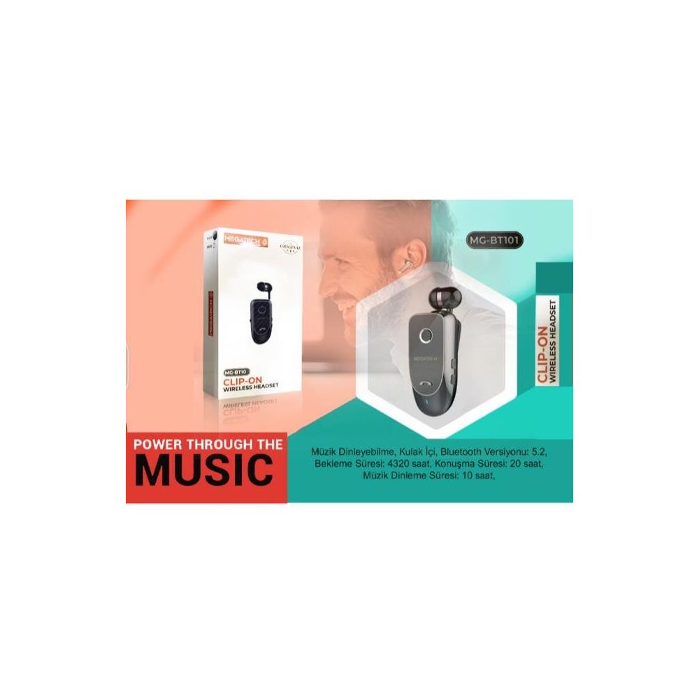 Megatech MG-BT103 Clip On Makaralı Kablosuz Bluetooth Kulaklık