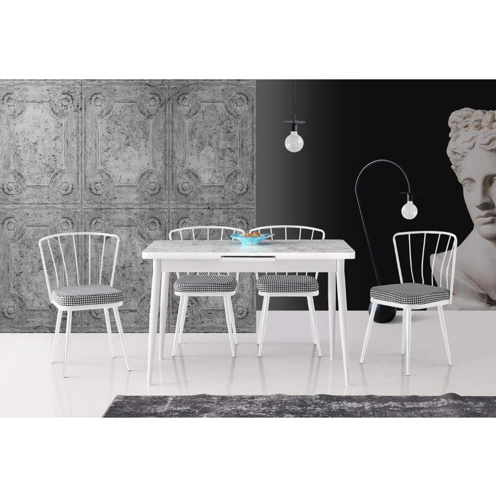 modern beyaz mermer desen acilir 70x120 cm mutfak masasi ve 4 sandalye fiyatlari