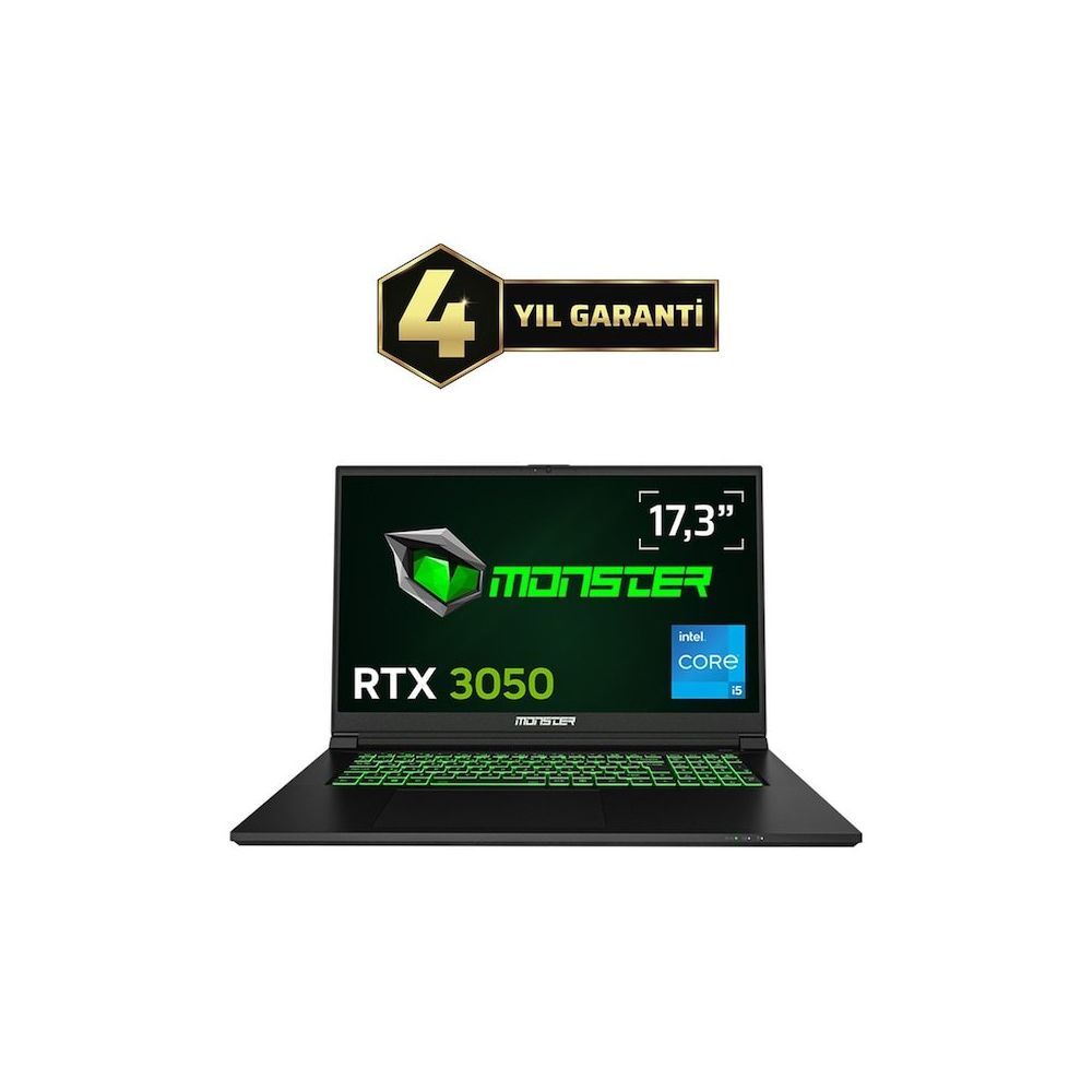 Monster Abra A7 V15.5.3 i5-13500H 16GB RAM 500GB SSD 4GB RTX 3050 Windows 11 Home 17.3 inç Oyun Bilgisayarı