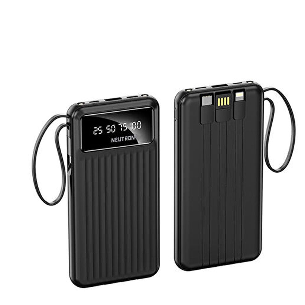 Neutron 10.000 Mah Kablolu Dijital Göstergeli Siyah El Feneri Özellikli Powerbank
