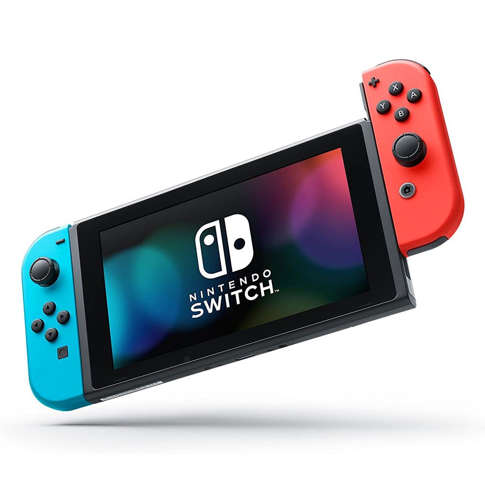 Nintendo Switch Neon Red Blue + Super Mario Odyssey + The Legend