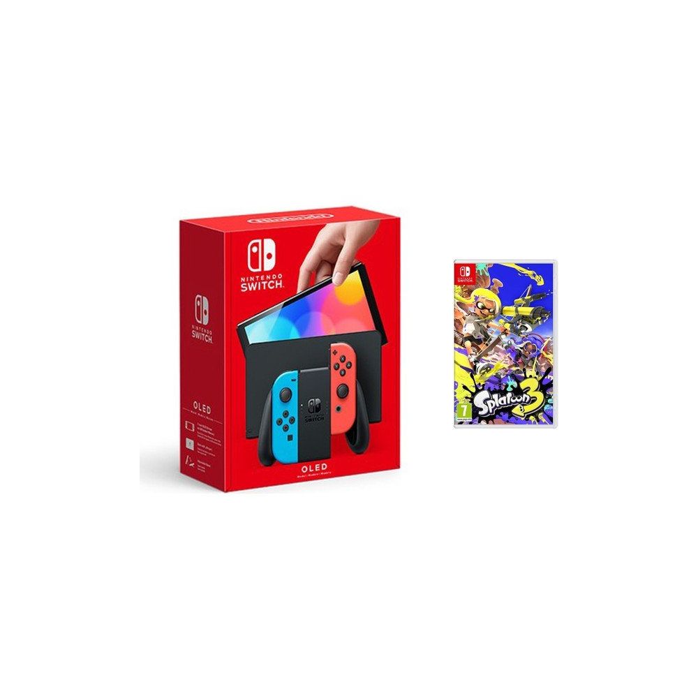 Nintendo Switch Oled Kırmızı Mavi Oyun Konsolu + Splatoon 3 Oyun