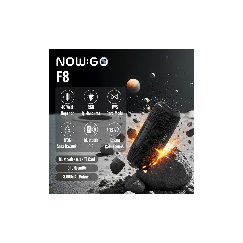 NowGo F8 40 W RGB Taşınabilir Kablosuz Siyah Bluetooth Hoparlör