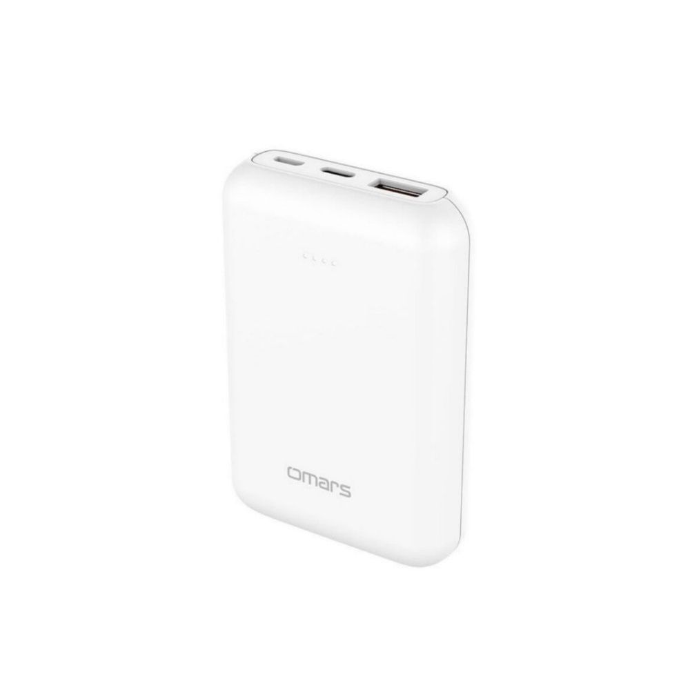 Omars 10000 mAh PD 20W Çift Çıkışlı Type-C ve USB-A Beyaz Mini Powerbank