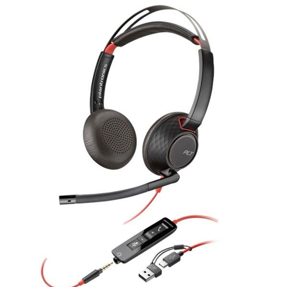 Poly Blackwire 5220 Siyah Kırmızı Headset Saç Bandı Kulaklık