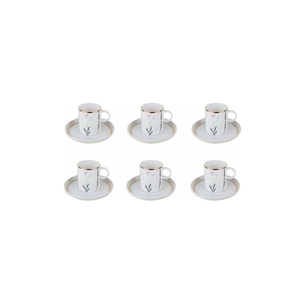 Porland Botanical 6 Kişilik 12 Parça 90 cc Renkli Kahve Takımı