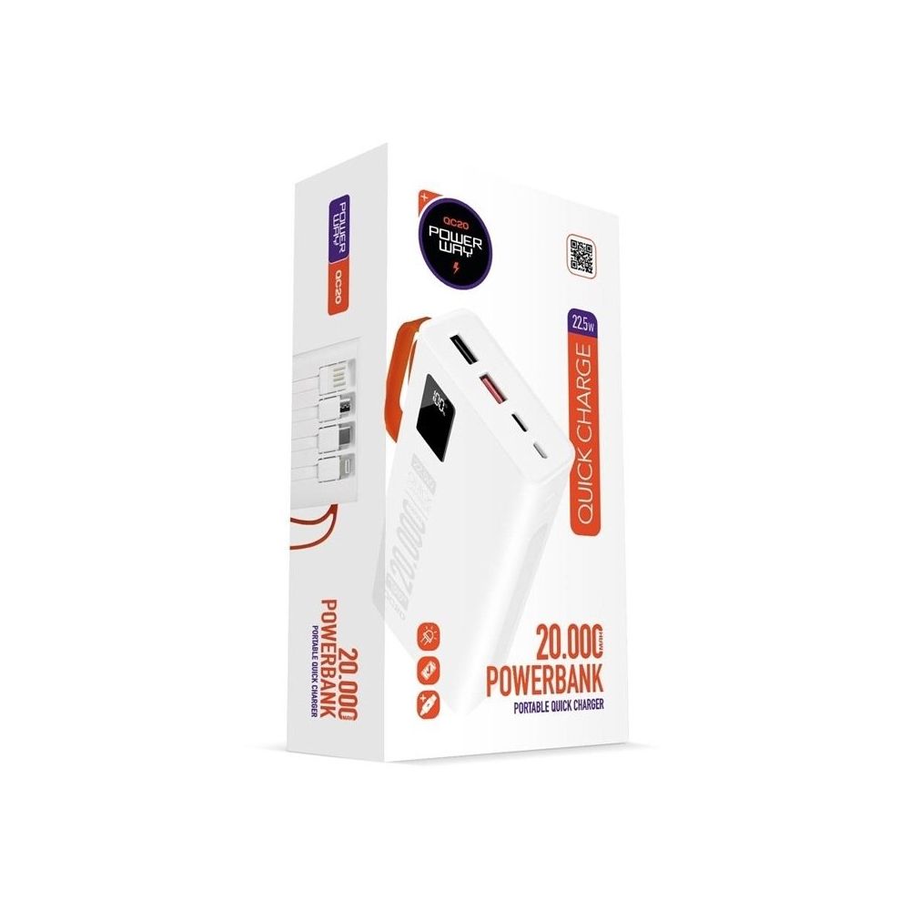 Powerway QC20 22.5 W 20.000 mAh 3.0 Hızlı Şarj Beyaz Powerbank