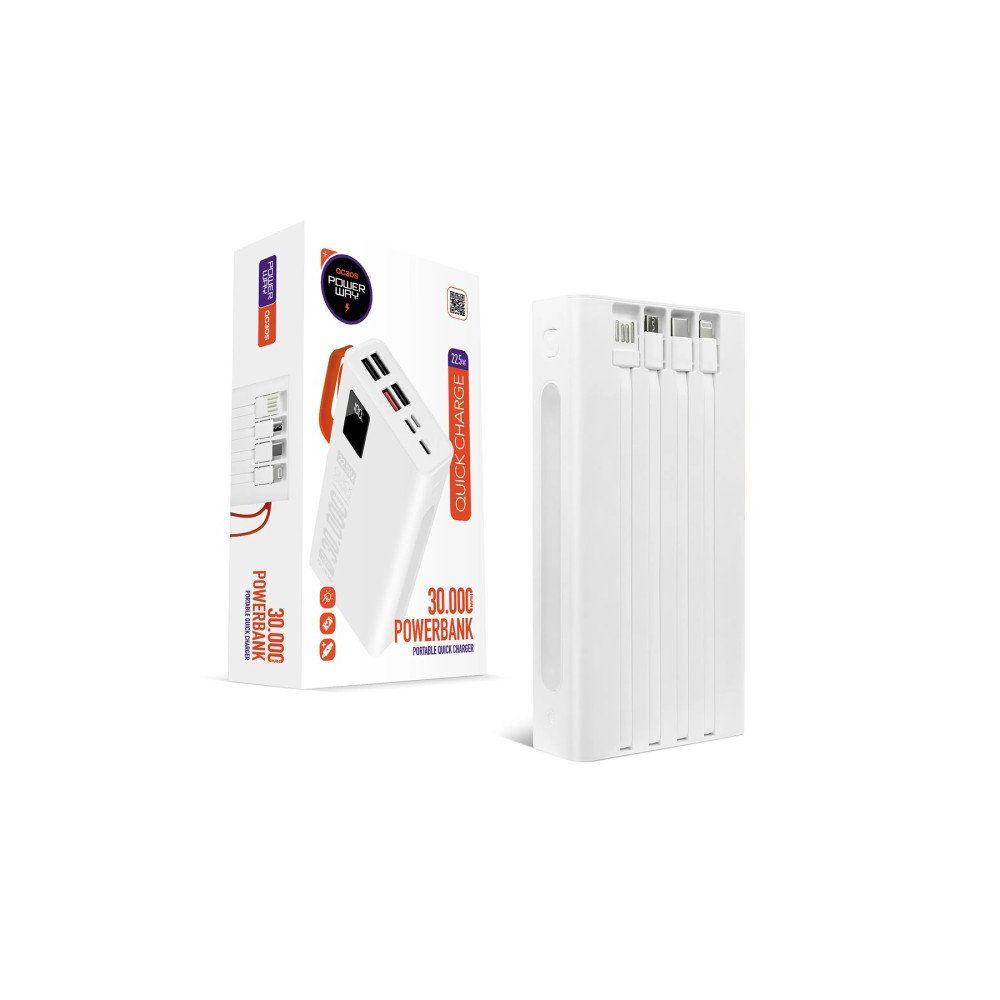 Powerway QC30S 30000 Mah Dijital Göstergeli Kablolu Powerbank