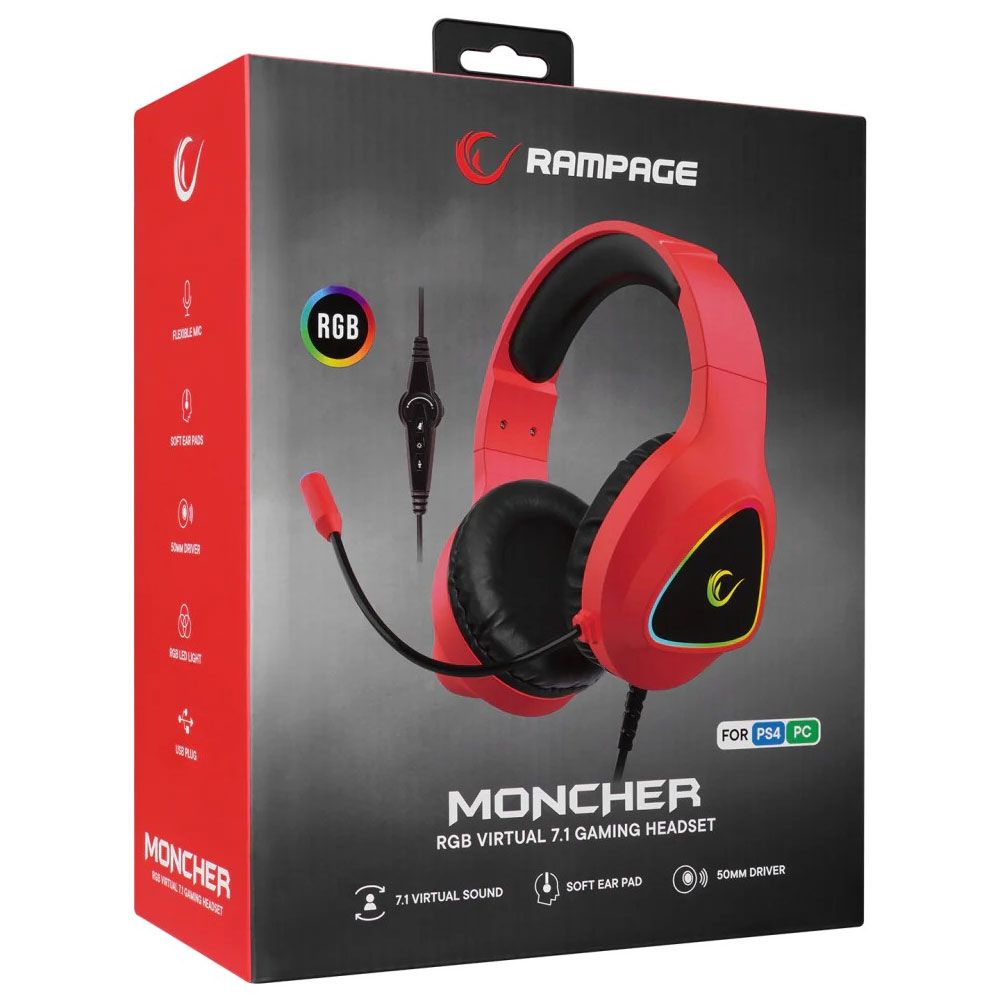 Rampage M7 Moncher Kırmızı RGB 7.1 Oyuncu Kulaklığı