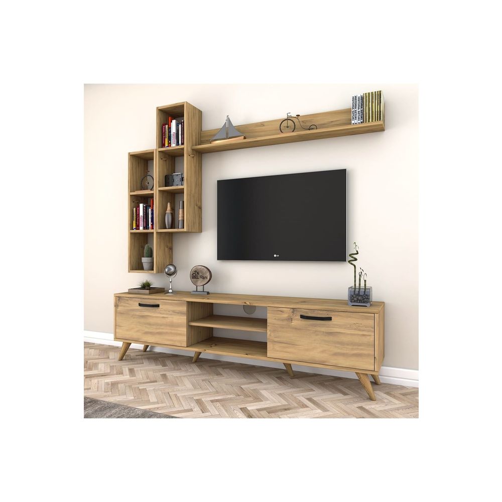 rani mobilya a5 m16 405 ceviz duvar rafli kitaplikli tv unitesi fiyatlari