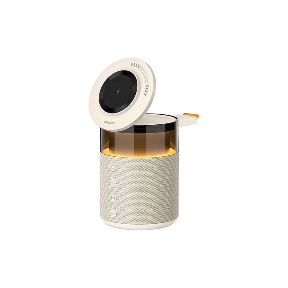 Recci RCW-51 Kablosuz Şarj Standı Ambiyans Işıklı Beyaz Bluetooth Speaker