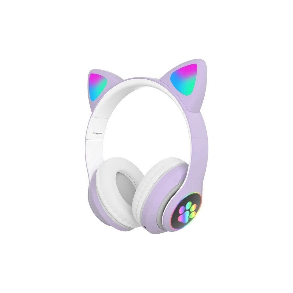 Reeltech LED Işıklı STN28 Kedi Kulak Sevimli 5.0 Şık Kız Çocuk Mor Bluetooth Kulaklık