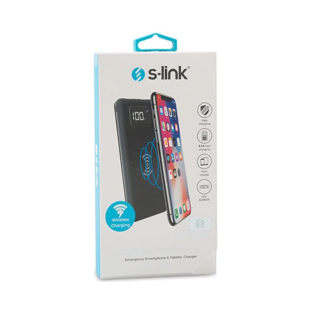 S-Link IP-G10W Siyah 10000 mAh LCD Göstergeli Kablosuz Powerbank