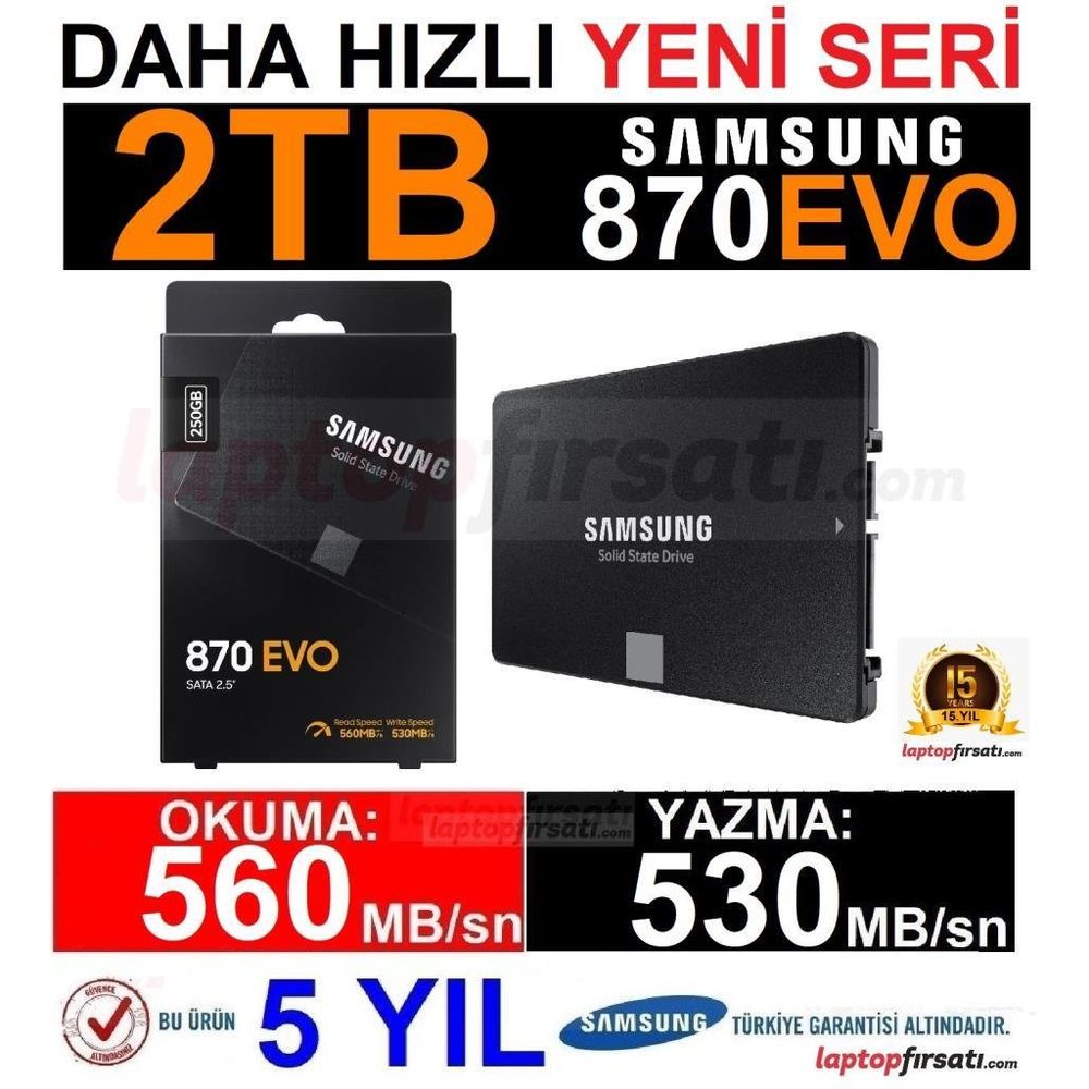 Samsung 870 Evo MZ-77E2T0BW 2TB 530MB-560MB/s Sata 2.5 inç SSD