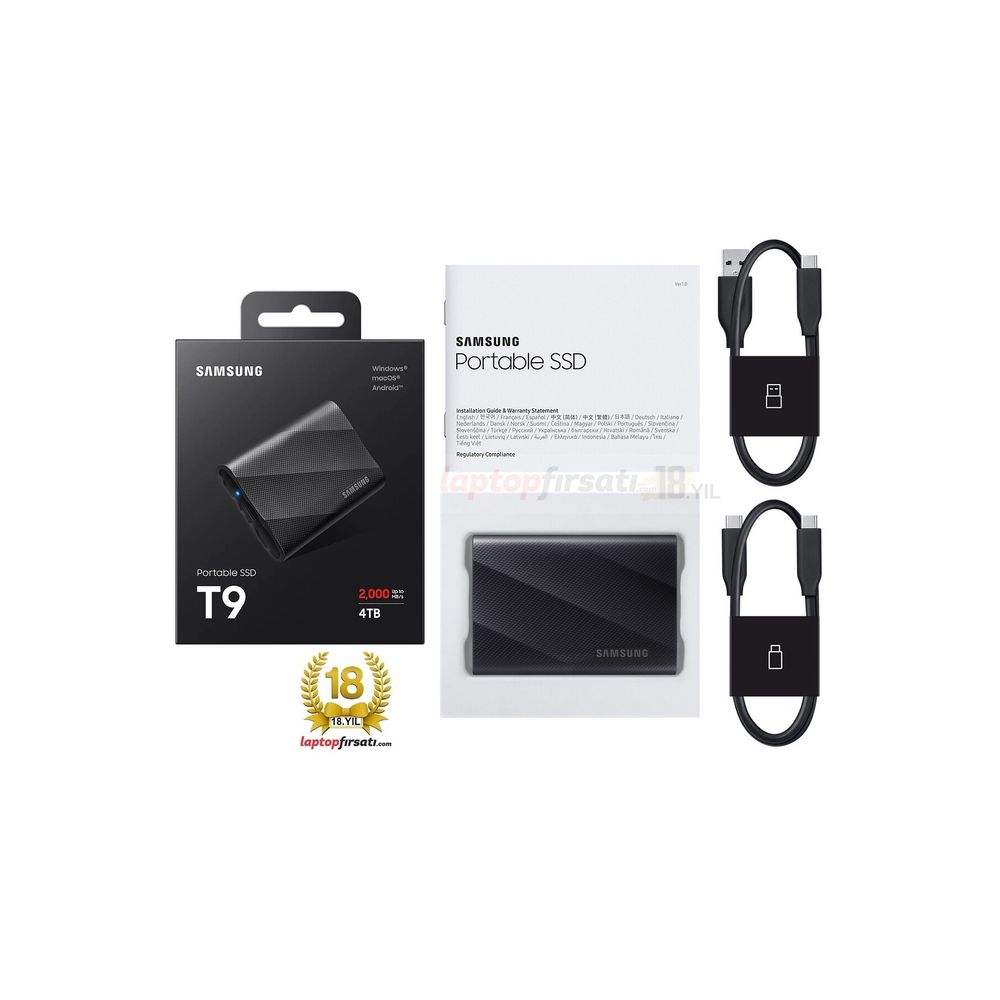Samsung T9 SSD 4TB ケース付き SAMSUNG 4TB T9 USB 3.2 Gen 2x2 (2 Gbps) SiYAH TAŞINABİLİR SSD