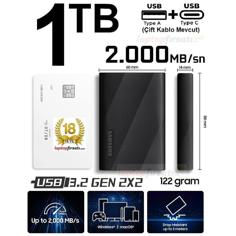 Samsung T9 MU-PG1T0B/WW USB 3.2 1 TB Taşınabilir SSD Fiyatları
