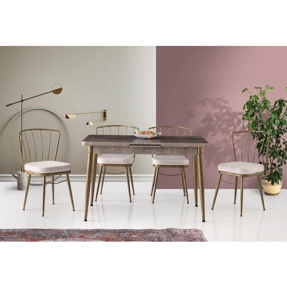 sivas gozde mobilya 70x120 cm ve 4 sandalye modern bronz mermer desen acilir mutfak masasi fiyatlari