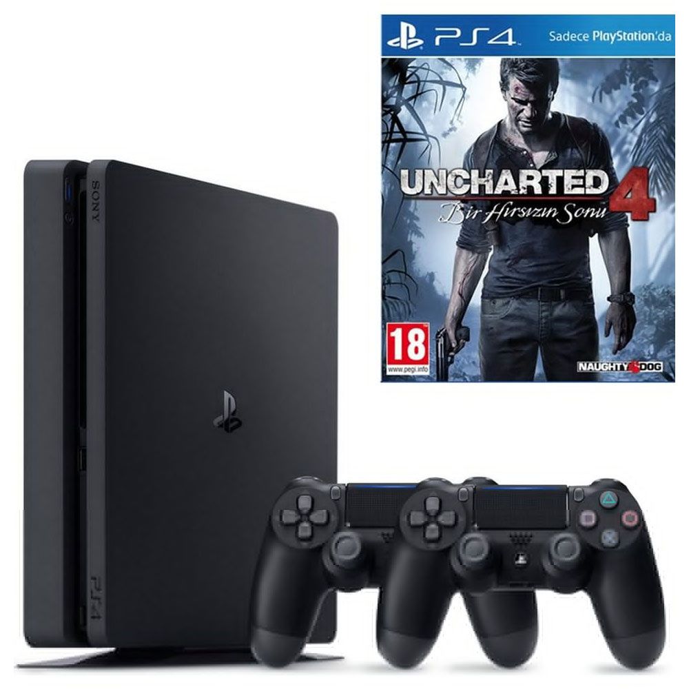 Sony Playstation 4 Slim 500GB + Oyun Konsolu + 2 Kol + Uncharted 4