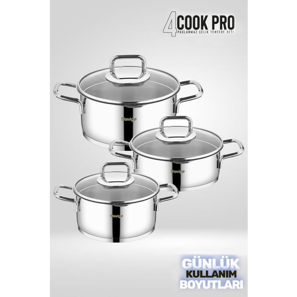 Stevig 4 Cook Pro Süzgeç Kapaklı 18 10 6 Parça Paslanmaz Çelik