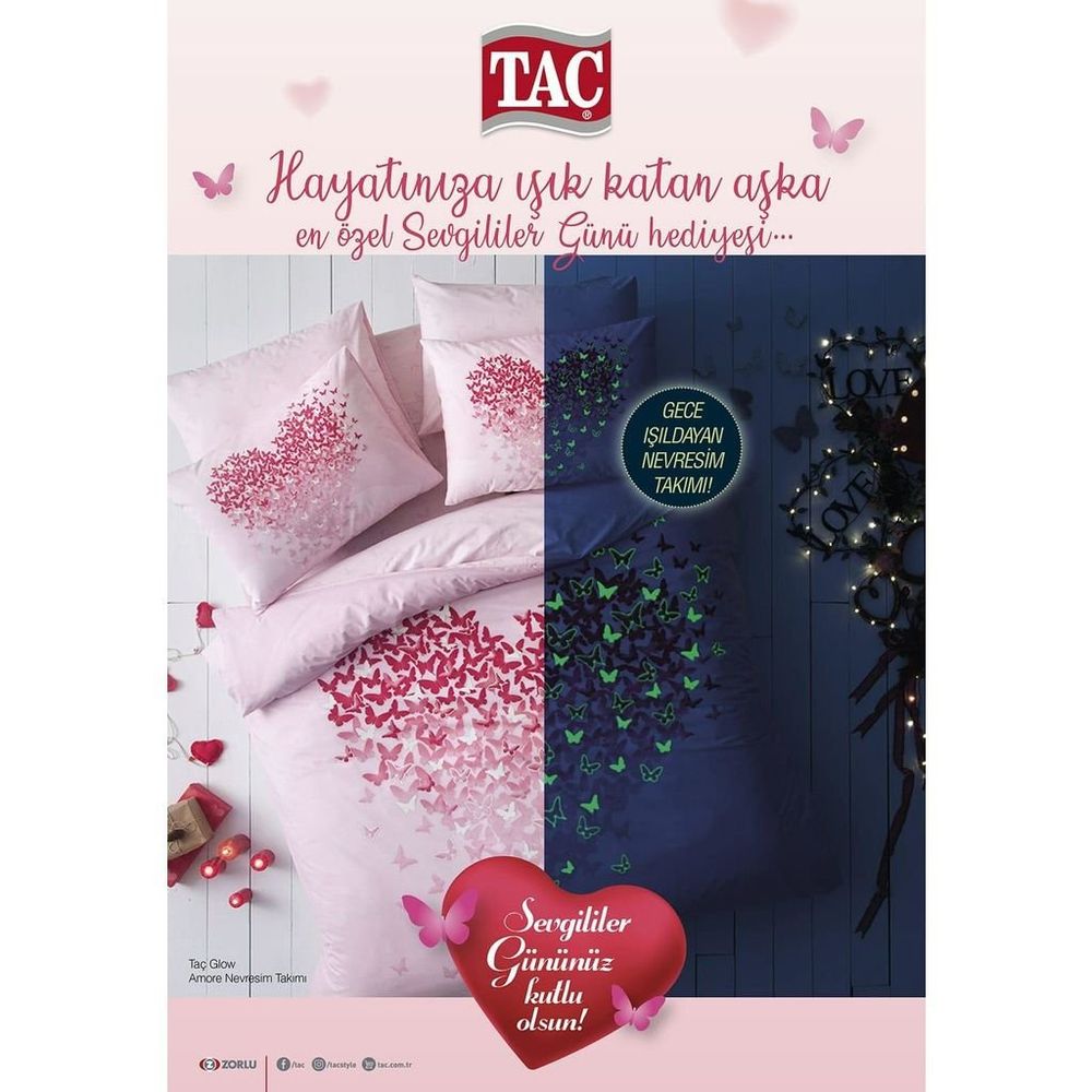 Tac Amore Ranforce Glow Sevgililer Gunu Cift Kisilik Nevresim Takimi Fiyatlari