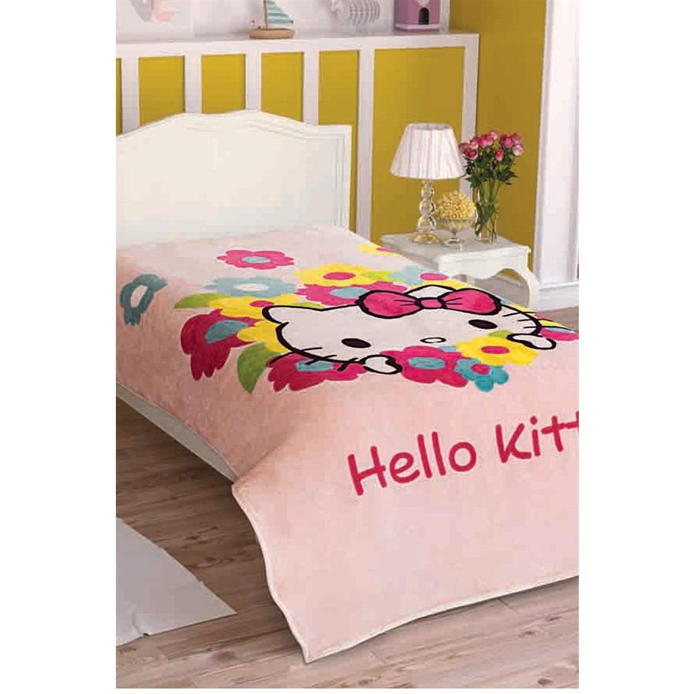Tac Lisansli Hello Kitty Flowers Tek Kisilik Battaniye Fiyatlari