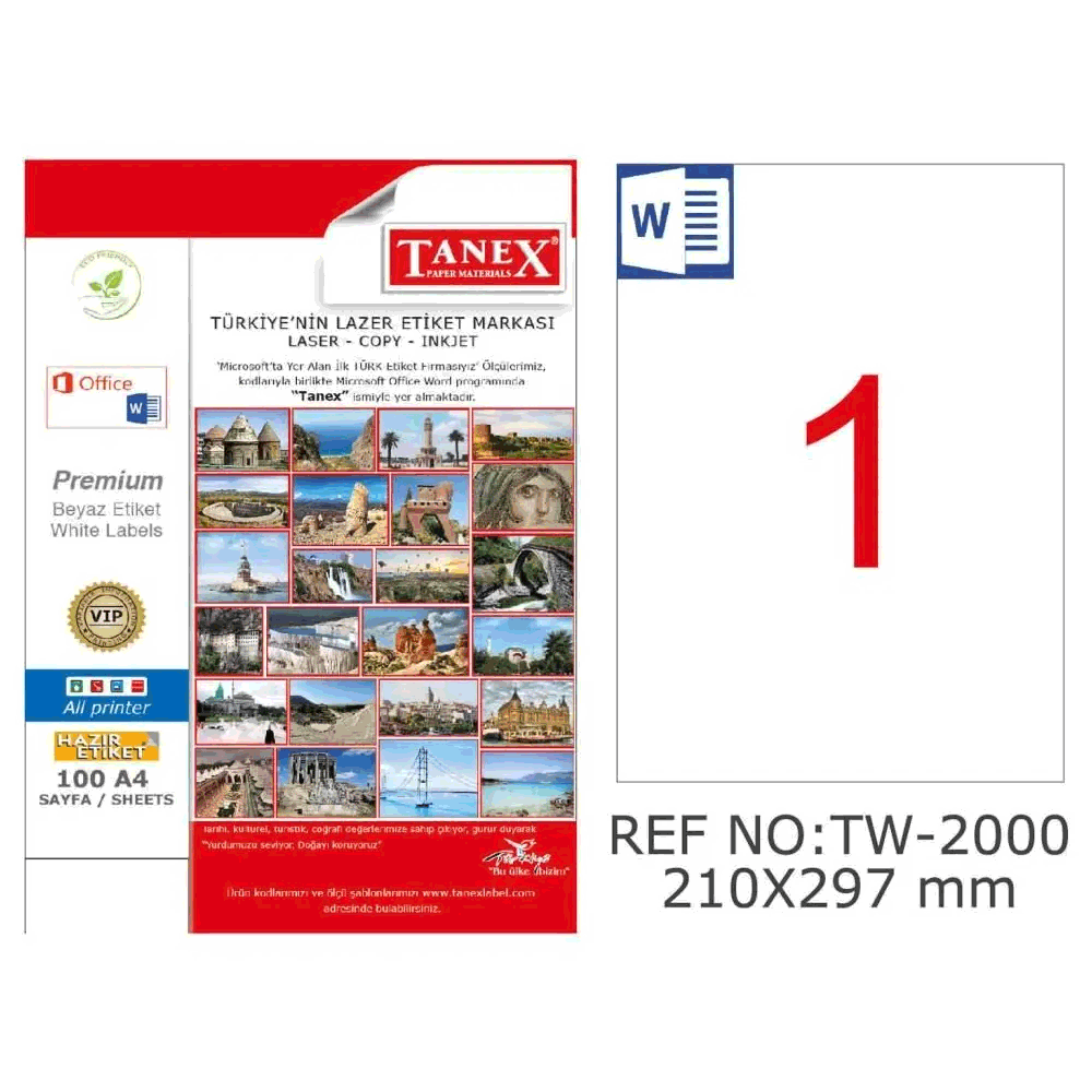 Tanex TW-2000 210 x 297 mm 100 Adet Lazer Etiket Fiyatları