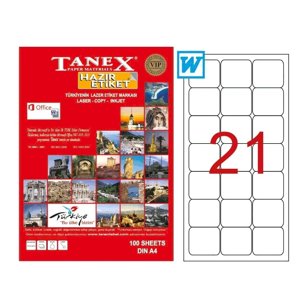 Tanex TW-2021 63.5 x 38.1 Lazer Etiket Fiyatları