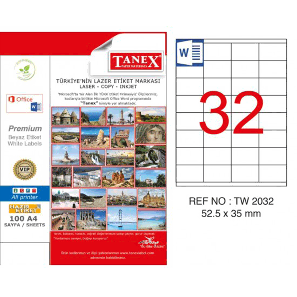 Tanex TW-2032 52.5x35 mm 100 Adet Laser Etiket Fiyatları