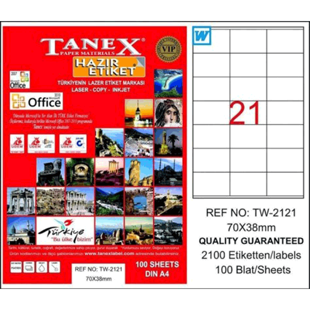 Tanex TW-2121 70x38 mm Laser Etiket Fiyatları