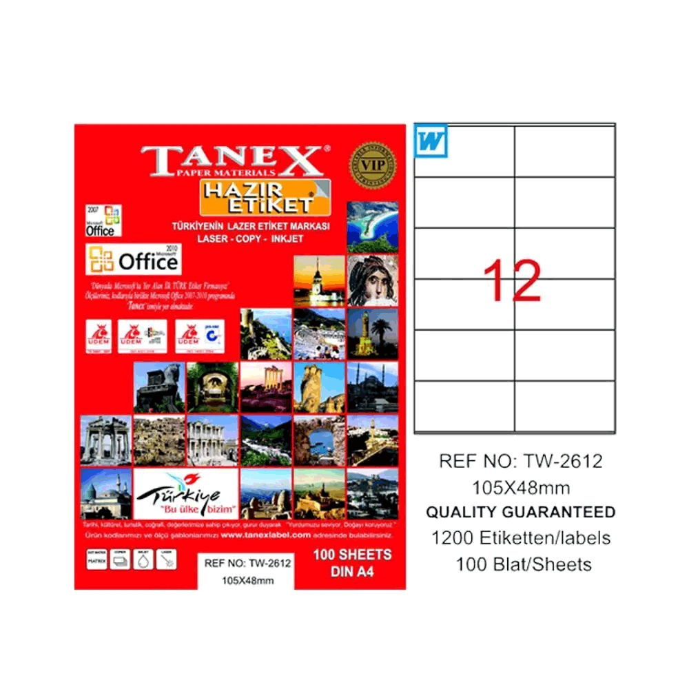 Tanex TW-2612 105x48 mm 100 Adet Laser Etiket Fiyatları | Cimri