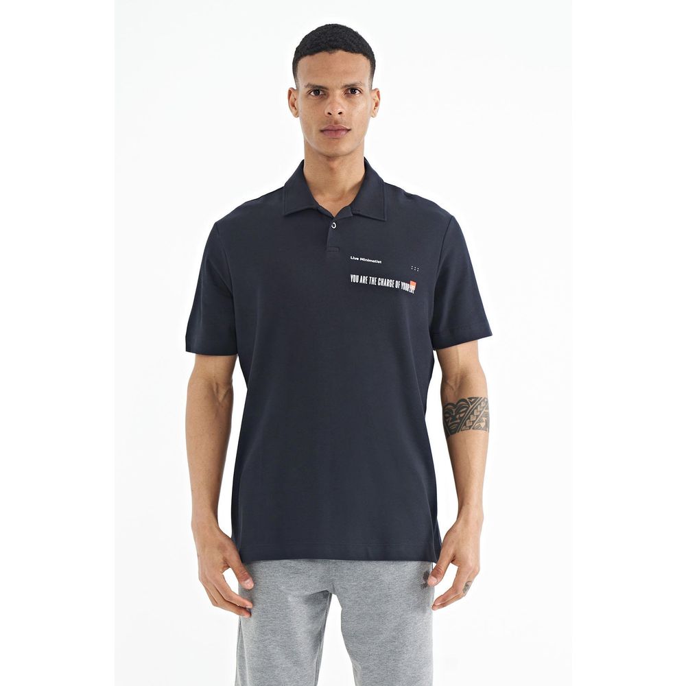Tommy Life 88236 Lacivert Yazı Baskılı Standart Form Polo Yaka