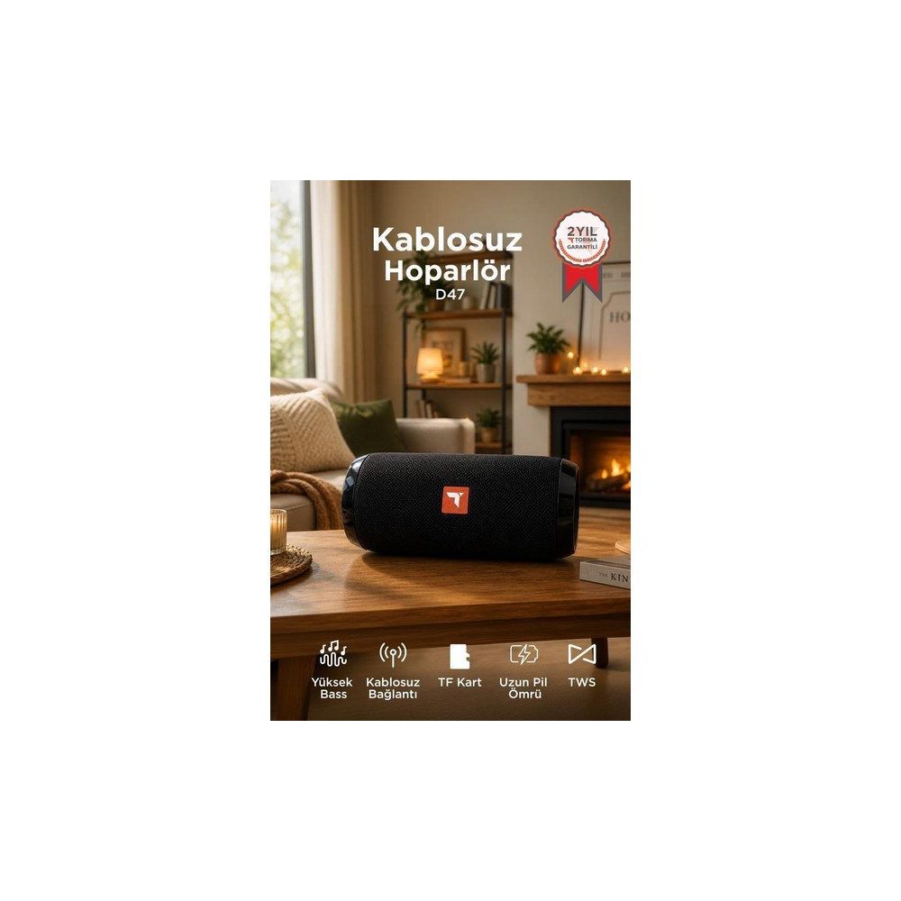 Torima D47 Siyah Kablosuz Taşınabilir TWS Bluetooth Hoparlör