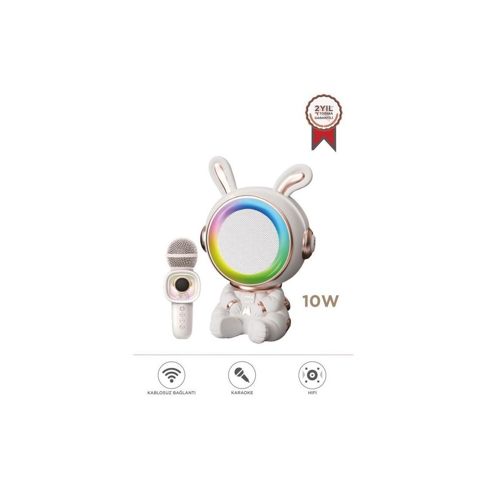 Torima KIDMIC-05 Beyaz RGB Tavşan Figürlü Mikrofonlu Karaoke Bluetooth Hoparlör