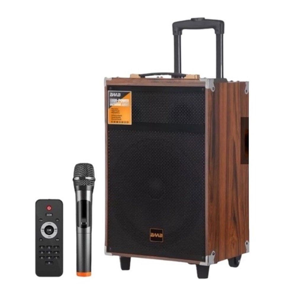 Ultratekno B-Q12 50 W Süper Bass Kumandalı Taşınabilir Kablosuz Mikrofonlu Ahşap Bluetooth Hoparlör