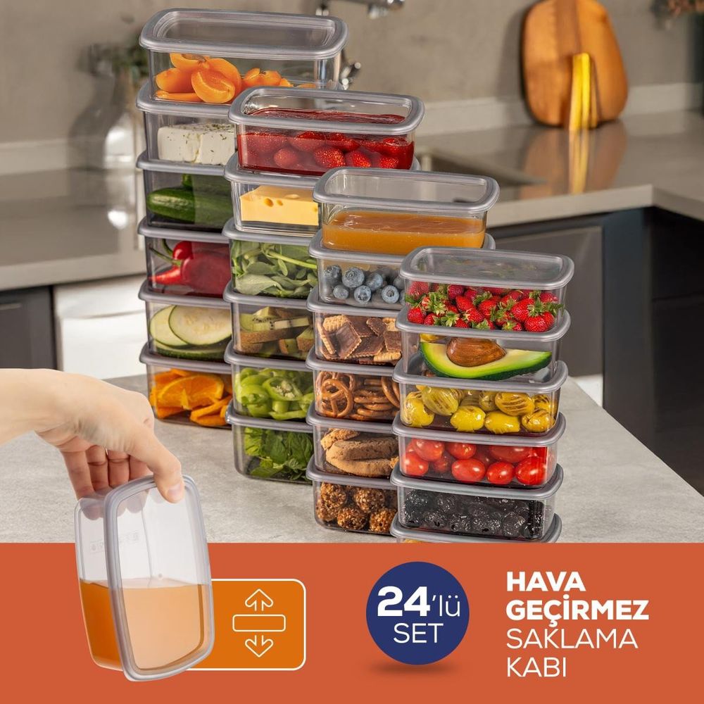 Vienev 250-500-750-1200 ml Antrasit 6X 24'lü Hava Geçirmez Saklama