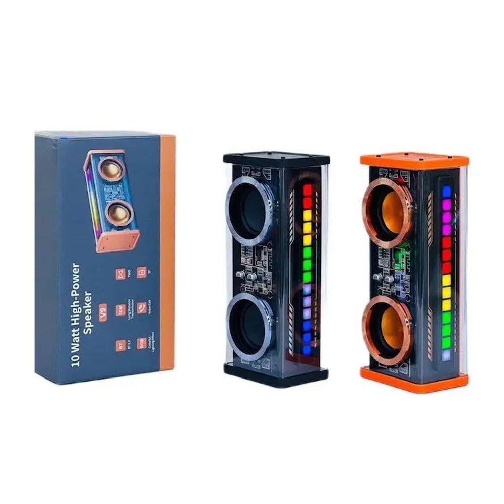 Vothoon V9 Şeffaf RGB Kablosuz 5.0 Taşınabilir Turuncu Bluetooth Hoparlör