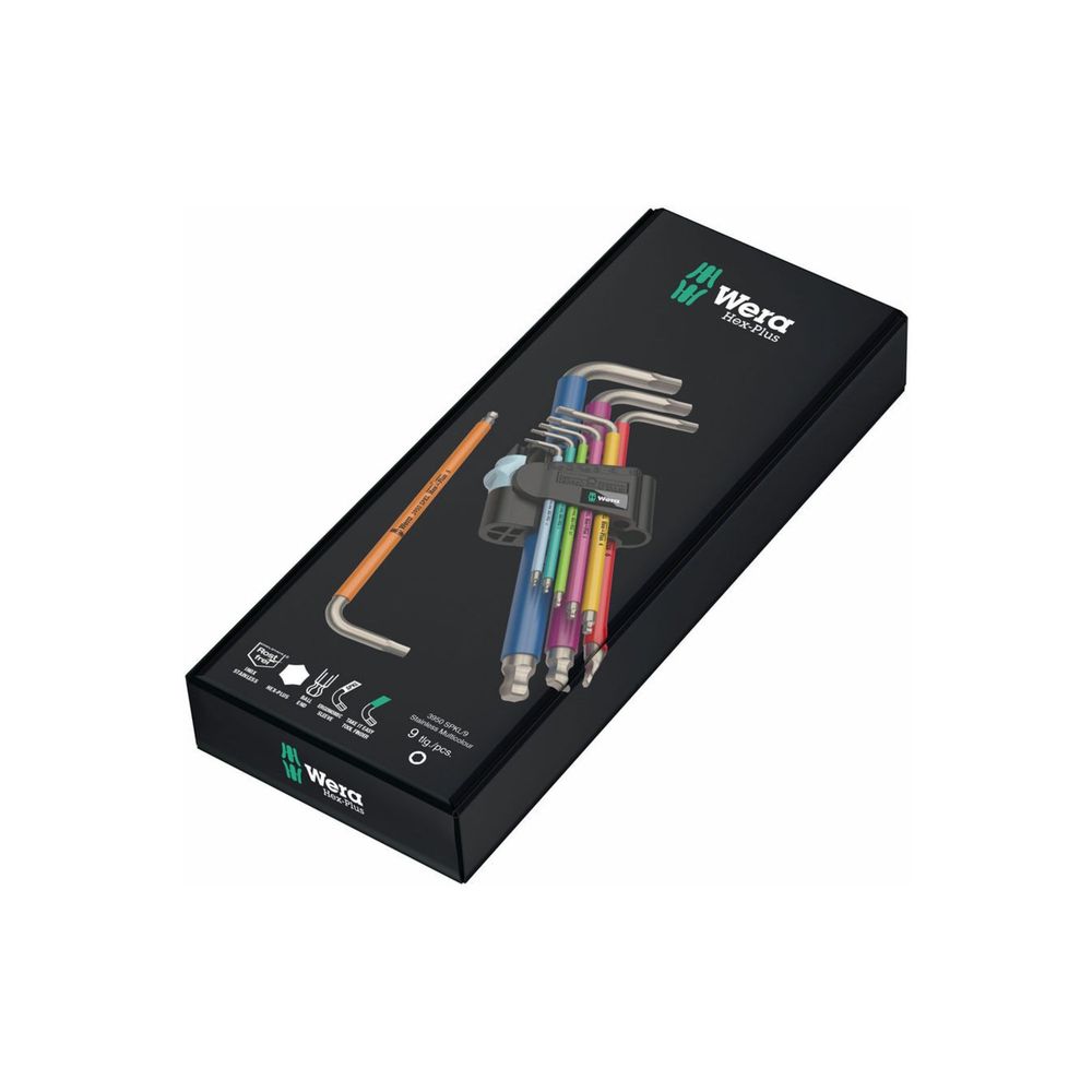Wera 3950-9 Hex-Plus Multicolour Top Baş Paslanmaz Renkli Alyan
