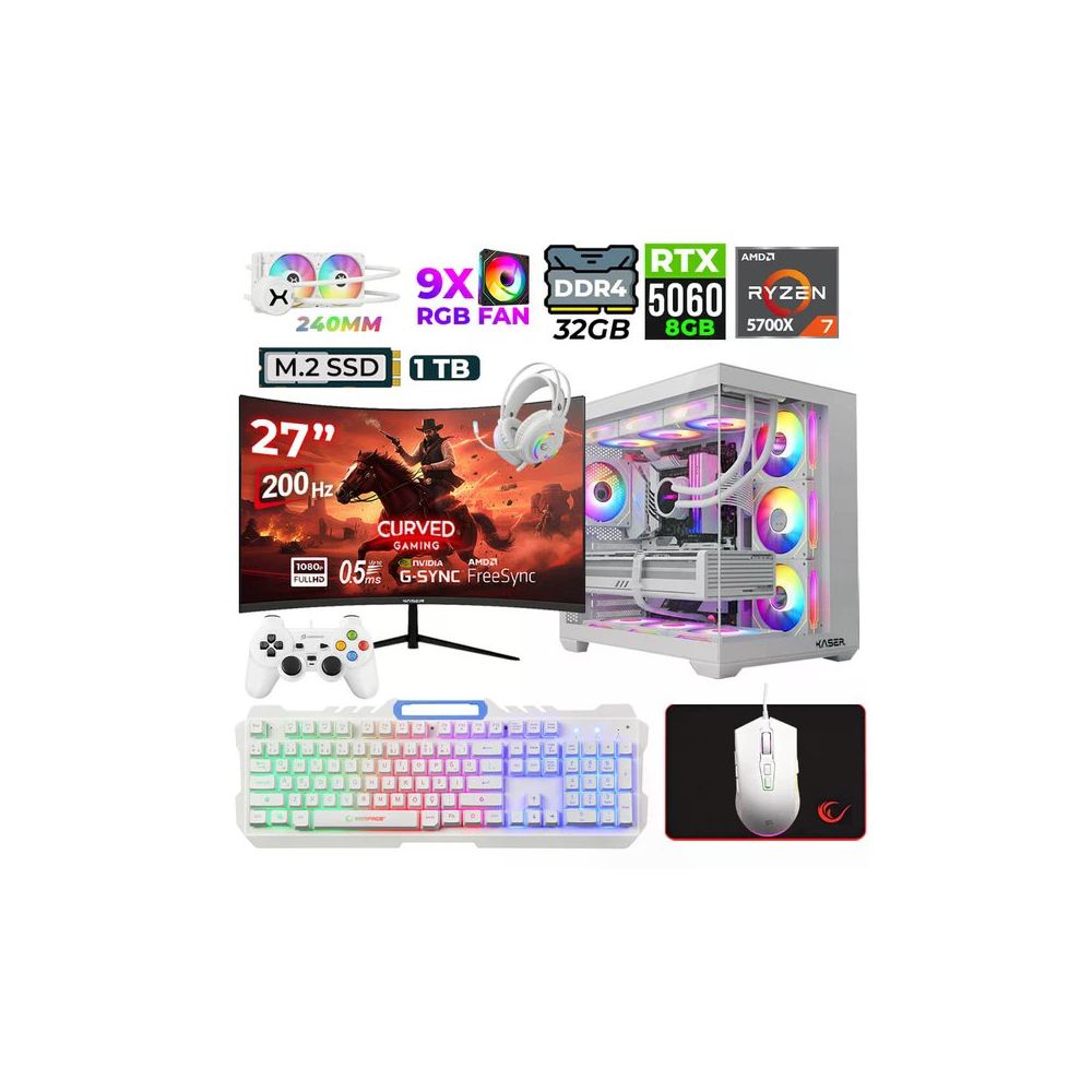 Xaser Sword X55 Ryzen 7 5700X 32GB RAM 1TB SSD 8GB RTX 5060 FreeDOS 27 inç Monitör Oyun Bilgisayarı