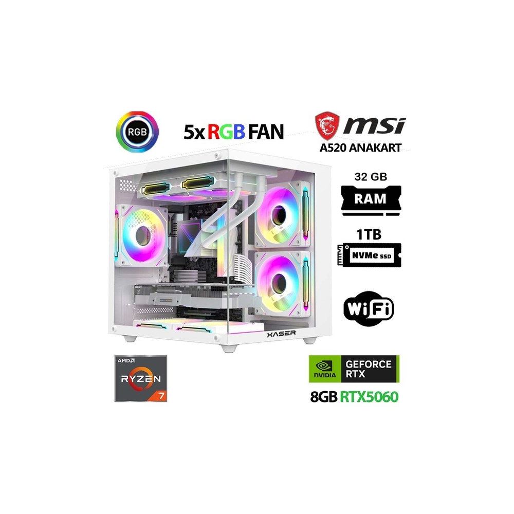 Xaser Sword X60 Mini Ryzen 7 5700X 32GB RAM 1TB SSD 8GB RTX 5060 FreeDOS Oyun Bilgisayarı