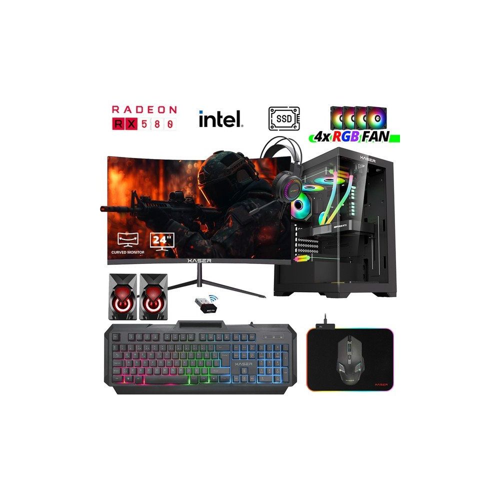 Xaser XSR1009 i5-7400 16GB RAM 256GB SSD 8GB RX 580 FreeDOS 24 inç Monitör Oyun Bilgisayarı