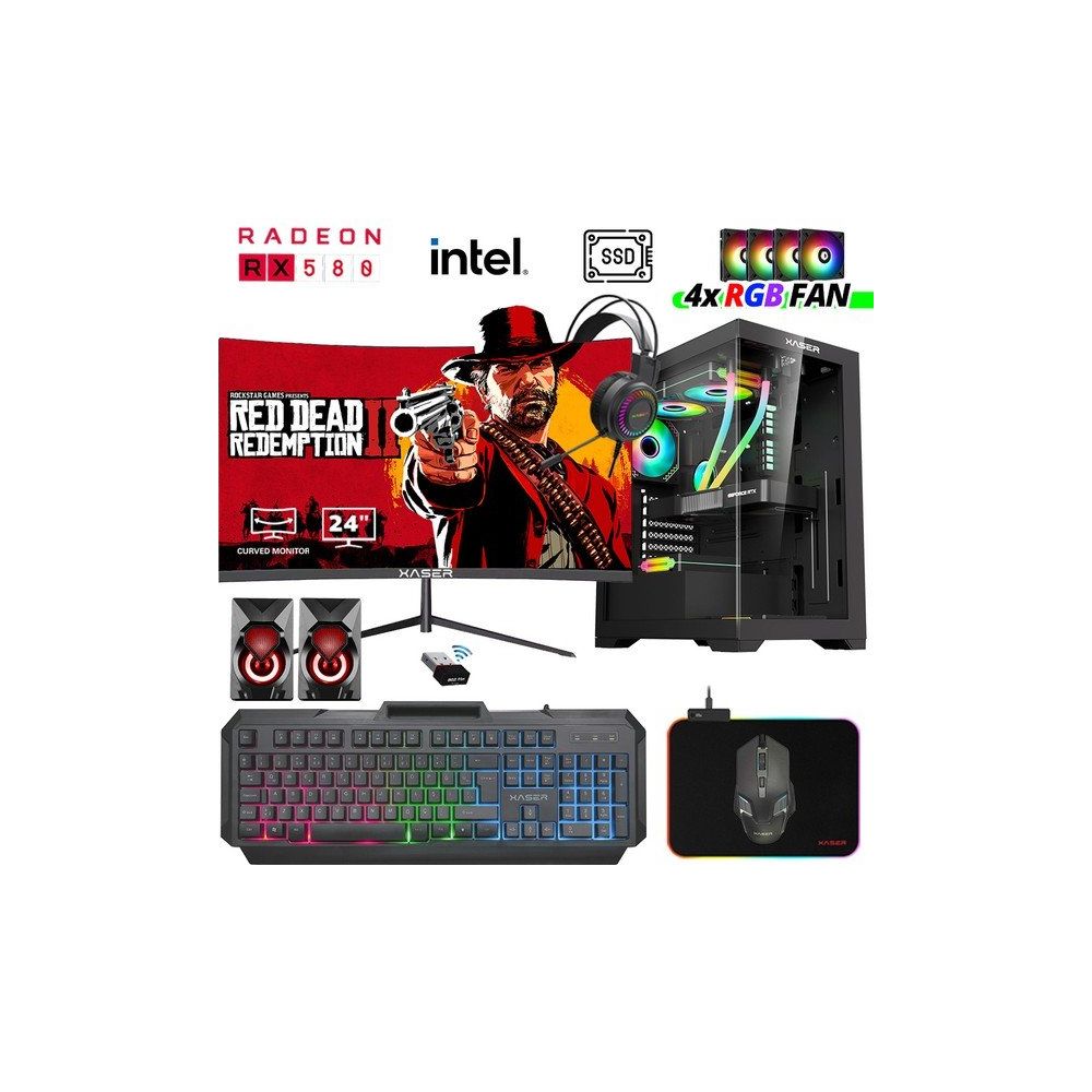 Xaser XSR1012 i5-7400 32GB RAM 512GB SSD 8GB RX 580 FreeDOS 24 inç Monitör Oyun Bilgisayarı