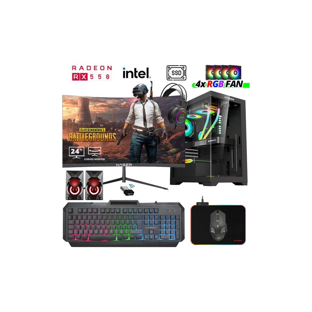 Xaser XSR1018 i5-7400 32GB RAM 512GB SSD 4GB RX 550 FreeDOS 24 inç Monitör Oyun Bilgisayarı