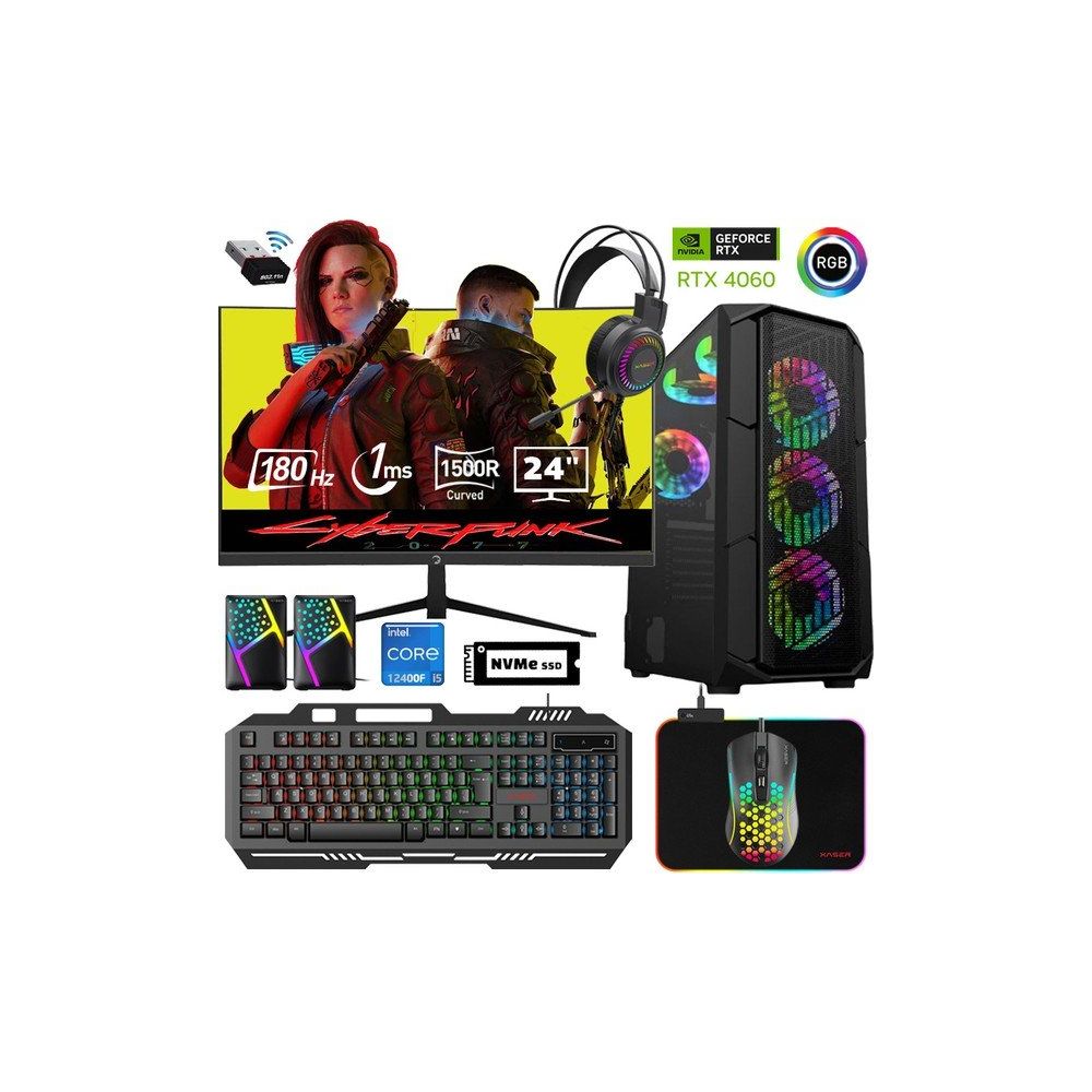 Xaser XSR510 i5-12400F 16GB RAM 512GB SSD 8GB RTX 4060 FreeDOS 24 inç Monitör Oyun Bilgisayarı