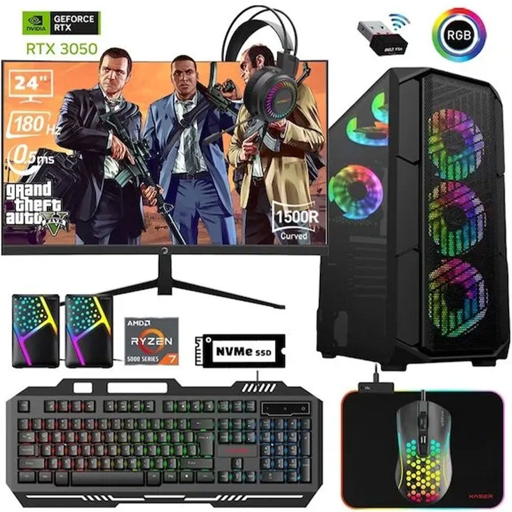 Xaser XSR624 R7-5700X 32GB RAM 1TB SSD 6GB RTX 3050 FreeDOS 27 inç Monitör Oyun Bilgisayarı