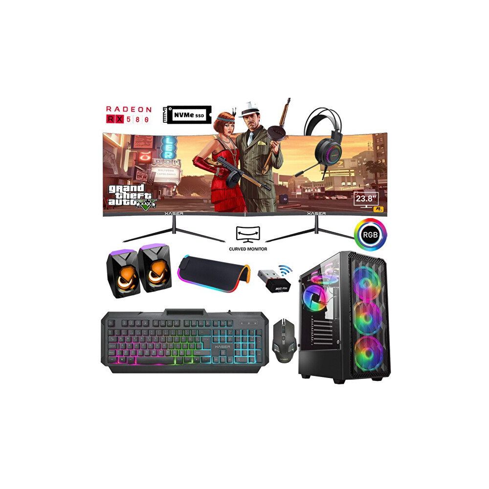 Xaser XSR753 i5-4570 16GB RAM 512GB SSD 8GB RX 580 FreeDOS 24 inç Dual Monitör Oyun Bilgisayarı