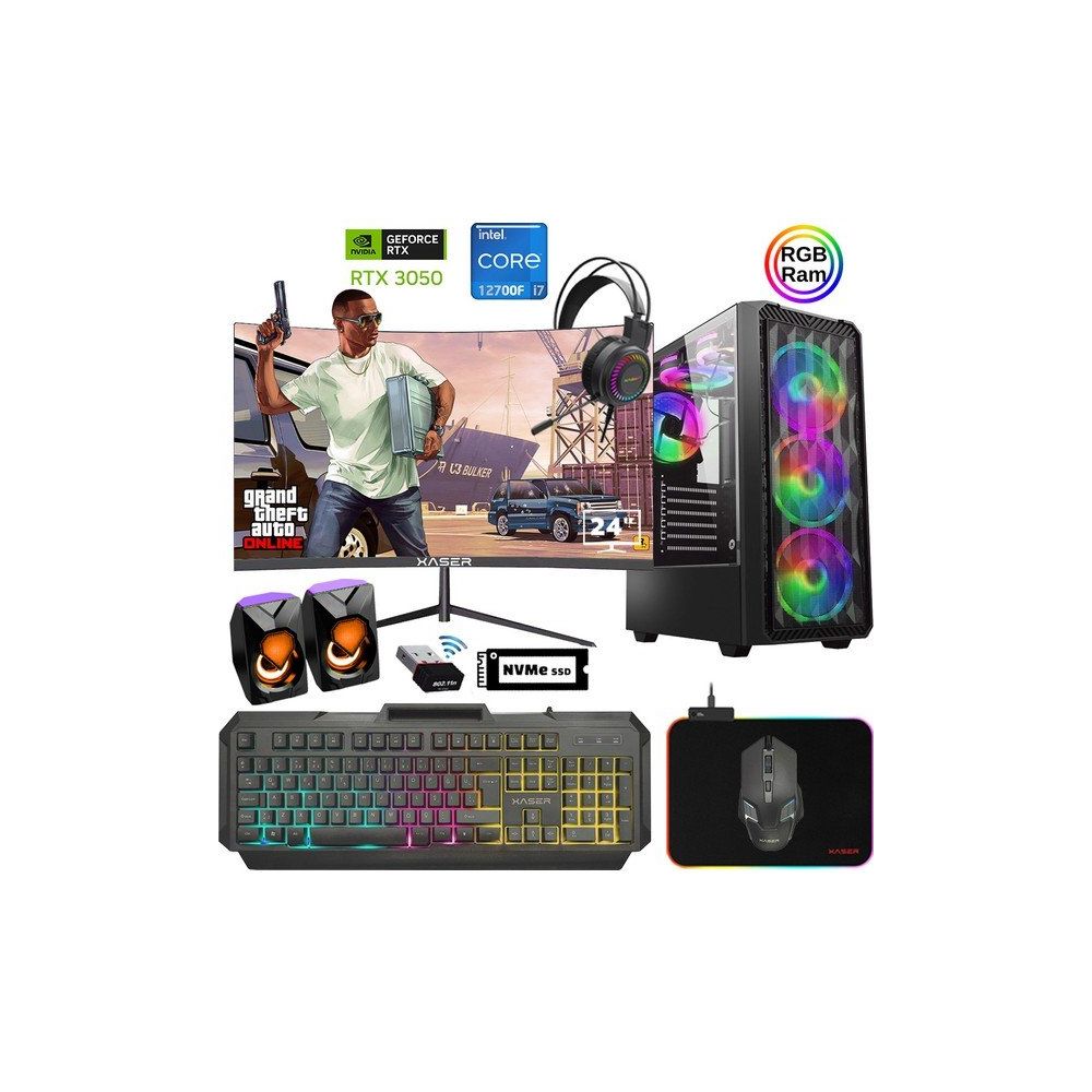 Xaser XSR884 i7-12700F 16GB RAM 512GB SSD 6GB RTX 3050 FreeDOS 23.8 inç Monitör Oyun Bilgisayarı