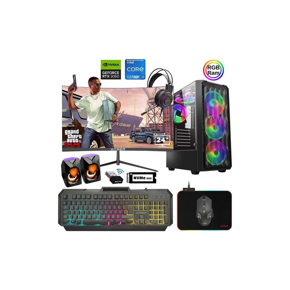 Xaser XSR885 i7-12700F 16GB RAM 512GB SSD 12GB RTX 3060 FreeDOS 23.8 inç Monitör Oyun Bilgisayarı