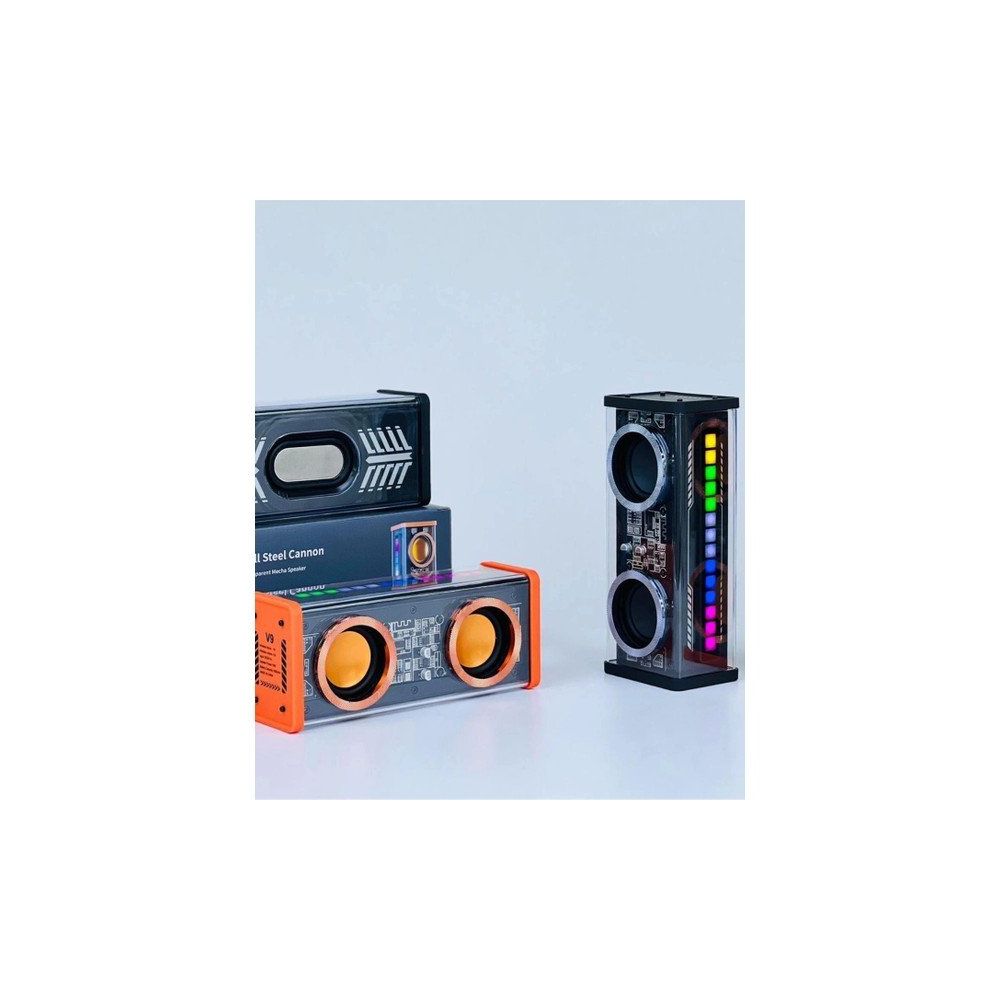 Yuba Avm V9 Siyah Şeffaf Mecha Müzik TWS Stereo RGB Işıklı Kablosuz Bluetooth Hoparlör