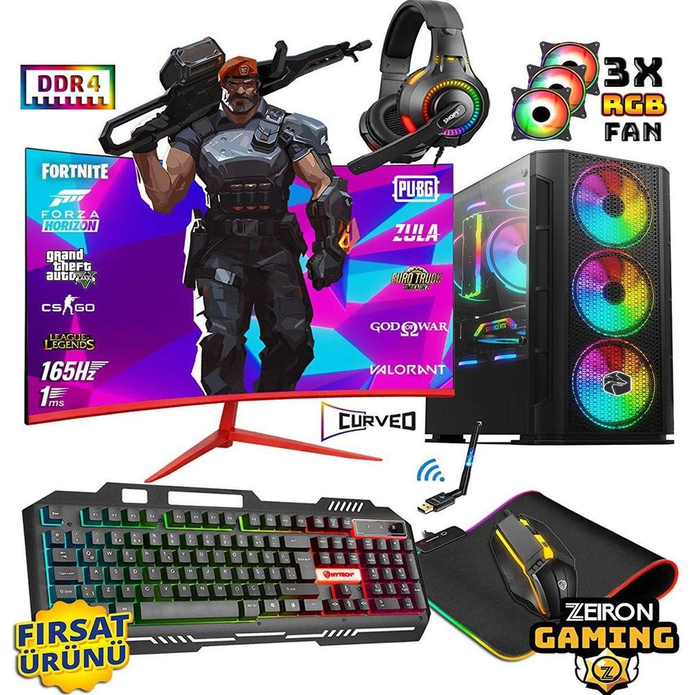 Zeiron TSX99 Ryzen 5 3600 32GB RAM 512GB SSD 8GB RX580 FreeDOS 23.8 inç Monitör Oyun Bilgisayarı